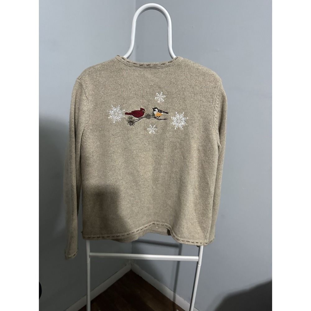 Croft & Barrow Cardigan Sweater Birds Snowflakes Winter Silk Blend Sz M - Picture 2 of 9